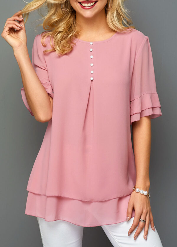 Enchanting Pink Layered Chiffon Blouse - Image 4