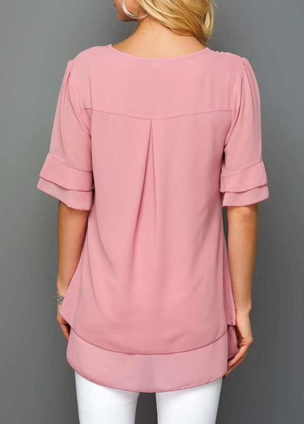 Enchanting Pink Layered Chiffon Blouse - Image 2