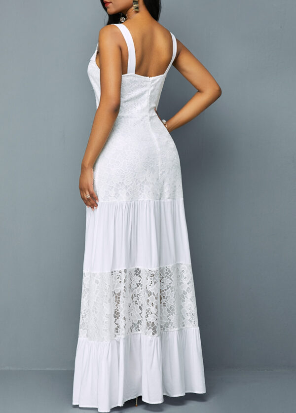 Lace Patchwork Ruffle Hem Button Detail Dress - Image 5