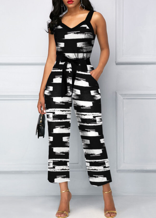 V Neck Wide Strap Printed Jumpsuit - Image 2