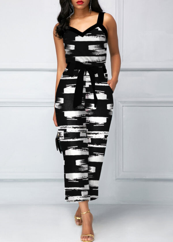 V Neck Wide Strap Printed Jumpsuit