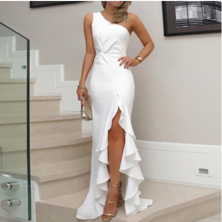 Delightful One Shoulder Ruched Ruffle  Party Dress