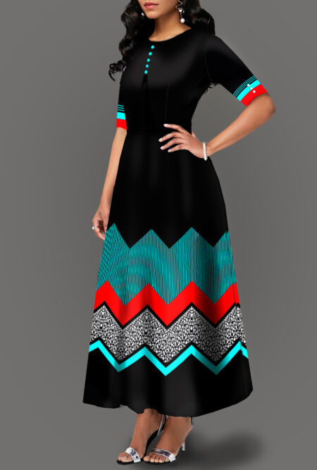 Gorgeous Button Detail  Chevron Print Dress