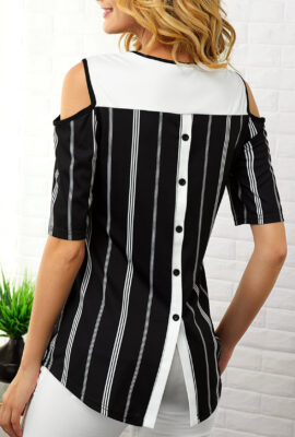 Stunning New Printed Cold Shoulder Back Button Blouse
