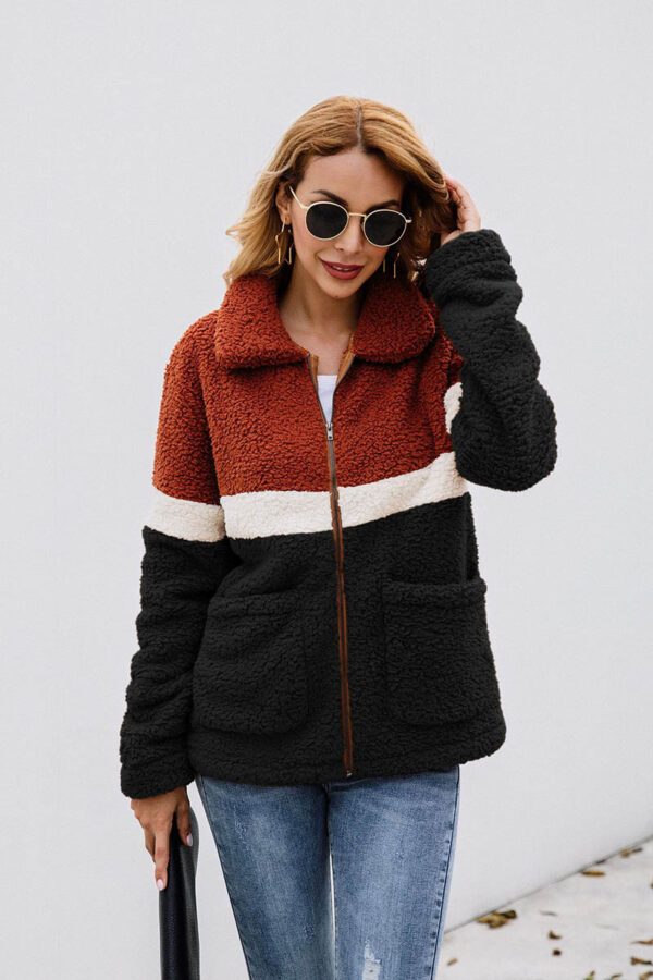 Enchanting Thick Warm Fleece Faux Fur Patchwork Coat - Image 3