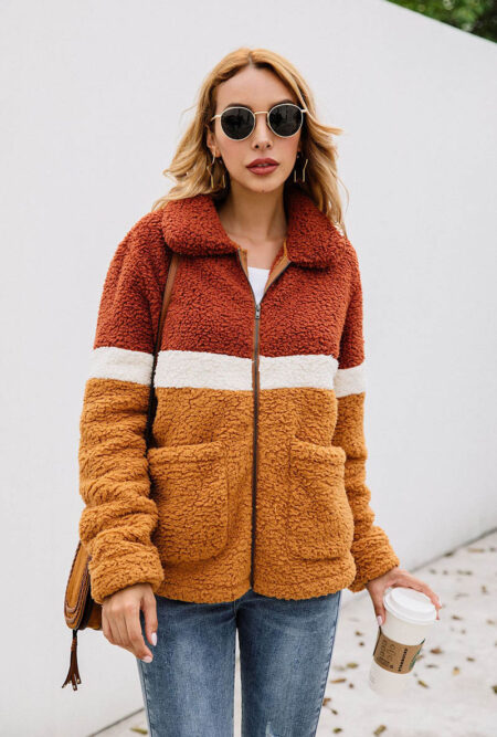 Enchanting Thick Warm Fleece Faux Fur Patchwork Coat