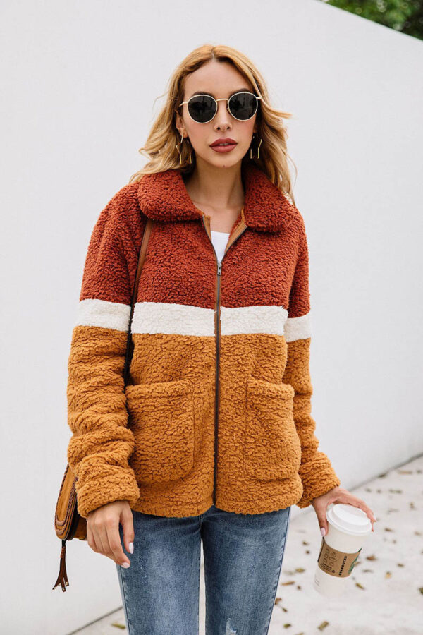 Enchanting Thick Warm Fleece Faux Fur Patchwork Coat - Image 2