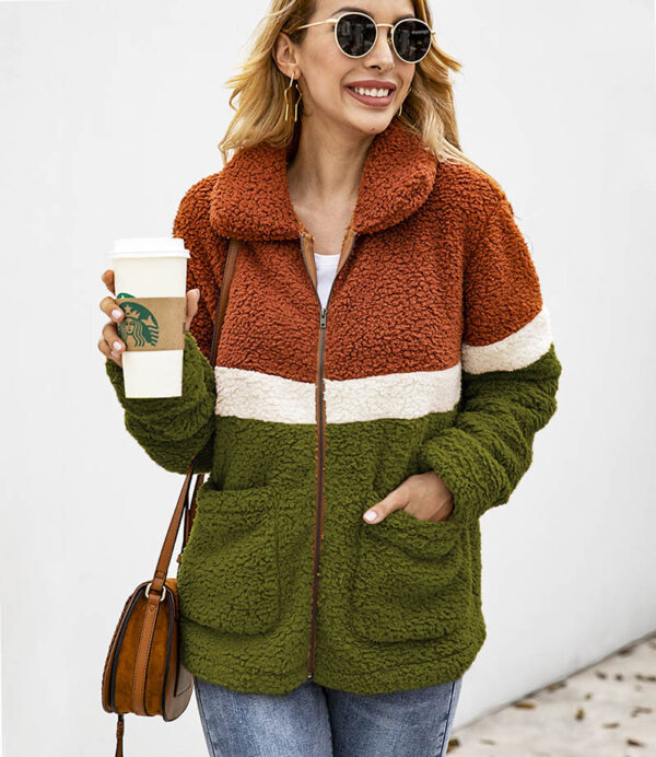Enchanting Thick Warm Fleece Faux Fur Patchwork Coat