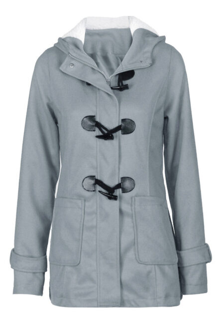 Beautiful Hooded  Zipper Horn Button Plus Size Outerwear