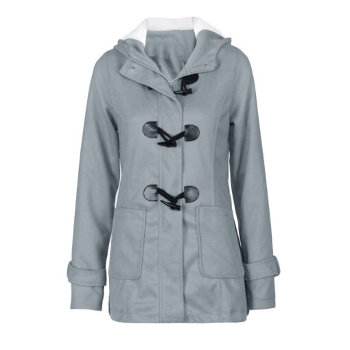 Beautiful Hooded  Zipper Horn Button Plus Size Outerwear - Image 2
