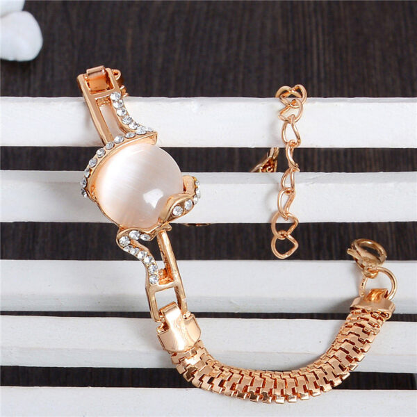 Stunning Gold Color Shiny Austrian Crystal Cat Eye Stone Bracelet - Image 2