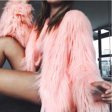 Stunning  Faux Fur Fluffy Warm Long Sleeve  Coat