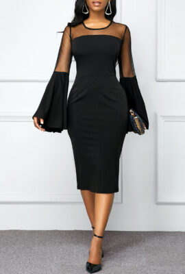 Stunning Black Flare Sleeve  Panel Dress