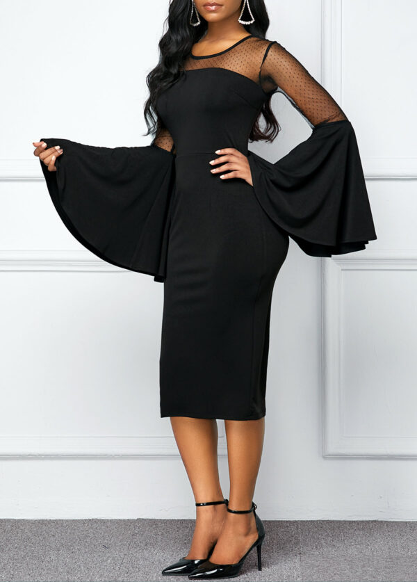 Stunning Black Flare Sleeve  Panel Dress - Image 4