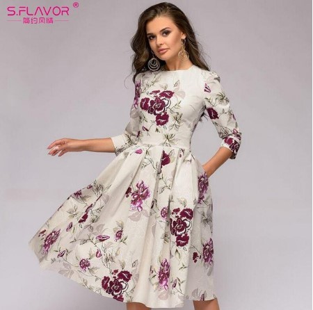 Elegant A-line  Vintage Printed Party Dress