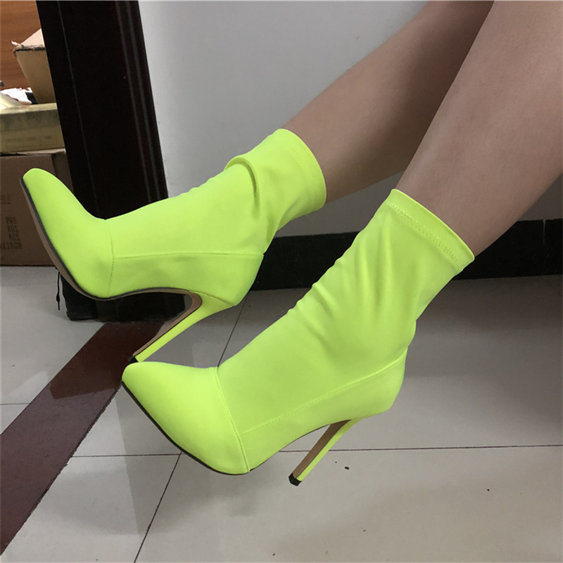 Stunning Silk Sock Neon Stretch Boots 11.5cm High Heels - Fashion ...