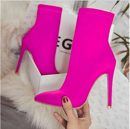 Stunning Silk Sock Neon Stretch Boots 11.5cm High Heels