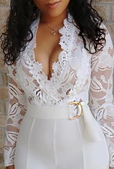 Captivating Long Sleeve Lace Overall Party Playsuit