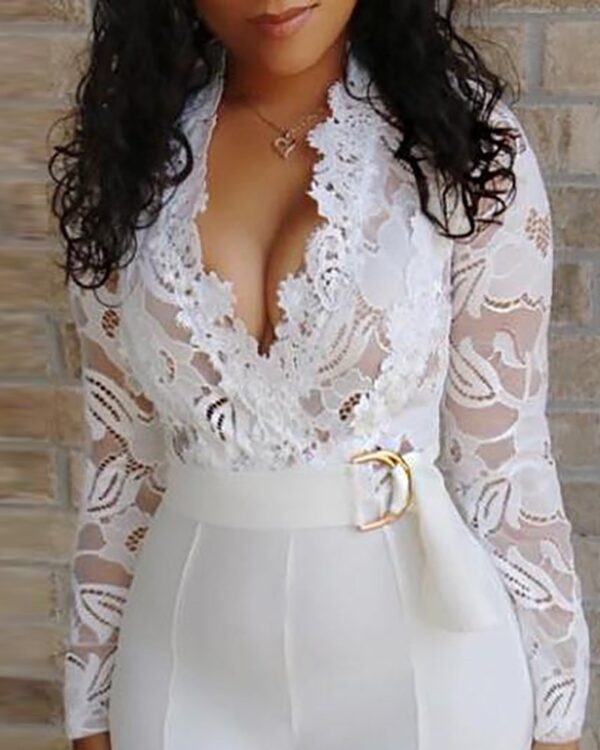 Captivating Long Sleeve Lace Overall Party Playsuit - Image 2
