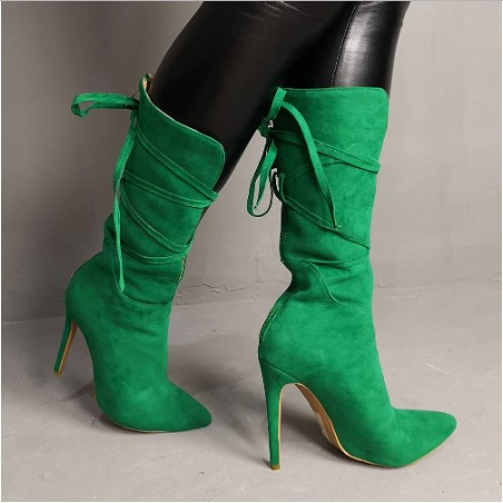 Lovely High Heel Pointed Toe Flock Party Boots Shoes