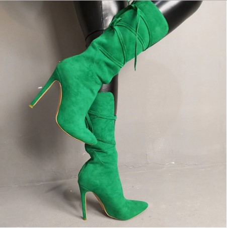 Lovely High Heel Pointed Toe Flock Party Boots Shoes - Fashion Design Store