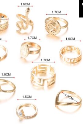 Gorgeous 10Pcs Vintage Boho Snake Crystal Finger Ring Set