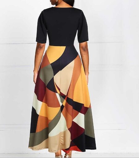 Enchanting Short Sleeve Floral Yellow & Black  A-line Dress