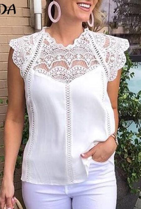 Lovely Sleeveless Floral Lace Blouse Top