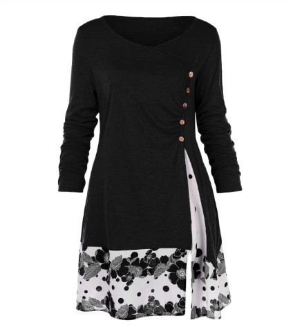 Gorgeous Plus Size 5XL Draped Floral Long Tunic - Fashion Design Store