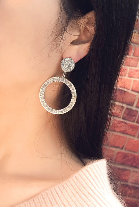 Shining Circle Drop Earrings Precision Inlay Gold Silver