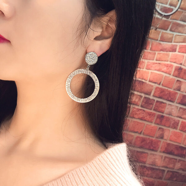 Shining Circle Drop Earrings Precision Inlay Gold Silver - Image 2