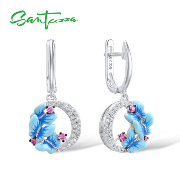 Dazzling  Sterling Silver Delicate Charming Blue Butterfly Drop Earrings