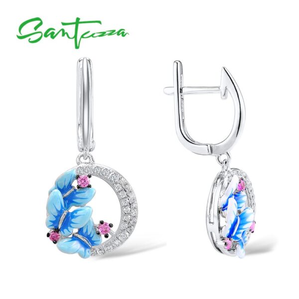 Dazzling  Sterling Silver Delicate Charming Blue Butterfly Drop Earrings - Image 4