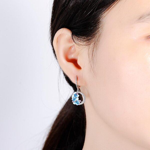 Dazzling  Sterling Silver Delicate Charming Blue Butterfly Drop Earrings - Image 3
