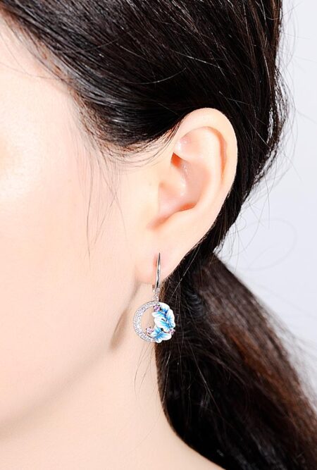 Dazzling  Sterling Silver Delicate Charming Blue Butterfly Drop Earrings
