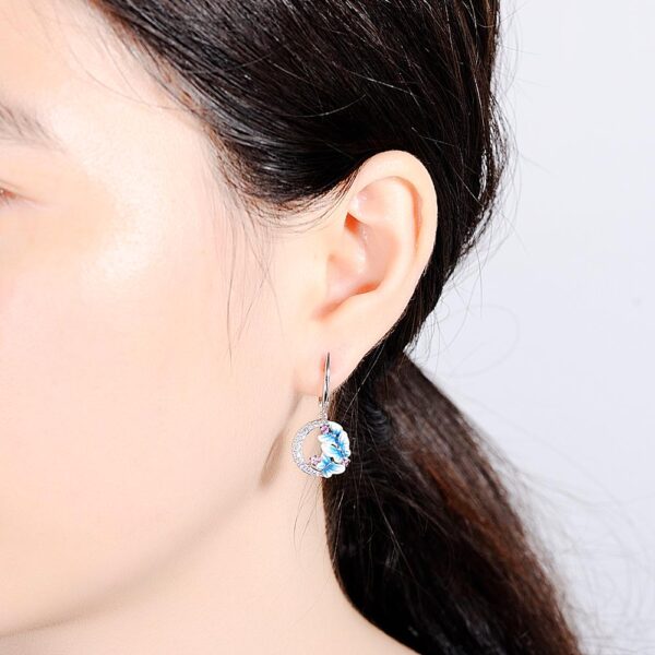 Dazzling  Sterling Silver Delicate Charming Blue Butterfly Drop Earrings - Image 2