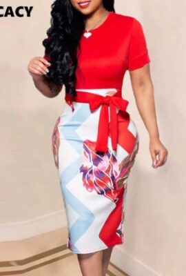 Awesome Short Sleeve  Floral Bodycon  Vintage Dress