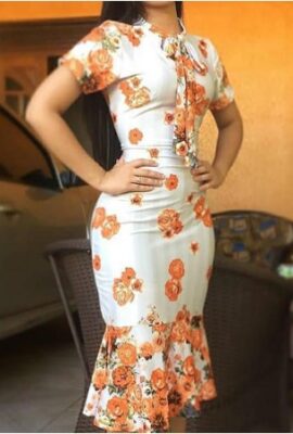 Captivating Floral Print Tied Neck Fishtail Bodycon Dress