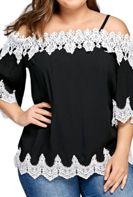 Enlightening  Plus Size Off Shoulder Short Sleeve Lace Blouse