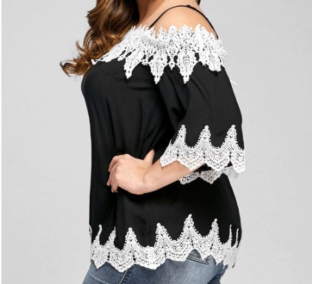 Enlightening Plus Size Off Shoulder Short Sleeve Lace Blouse - Image 2