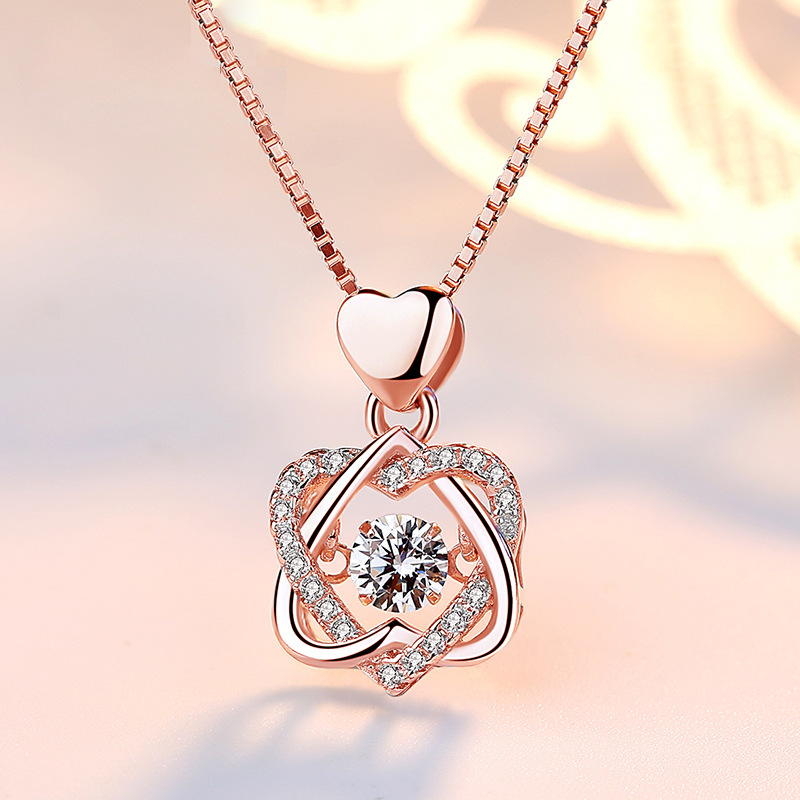 Romantic Double Heart Flower Pendant Necklace - Image 3