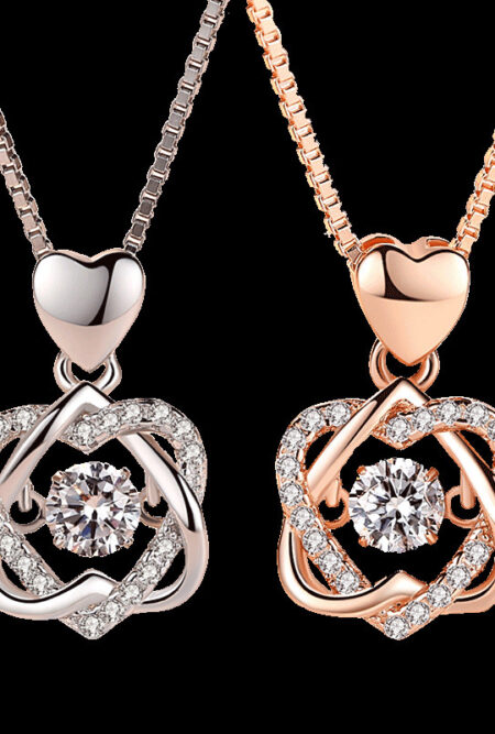 Romantic Double Heart Flower Pendant Necklace