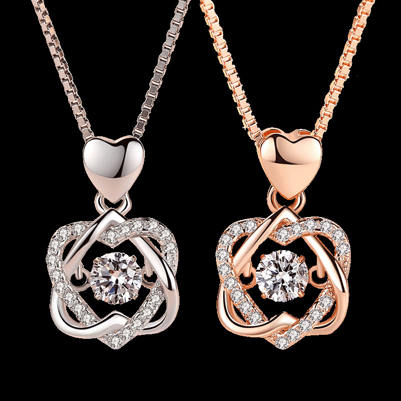 Romantic Double Heart Flower Pendant Necklace