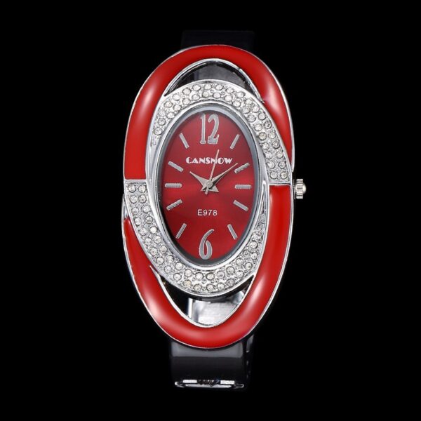 Luxury Brand Fashion Oval Dial Rhinestone Quartz Bangle Watch
