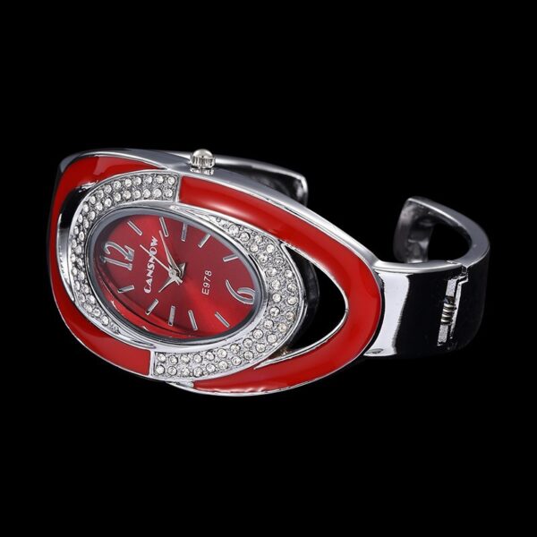 Luxury Brand Fashion Oval Dial Rhinestone Quartz Bangle Watch - Image 4