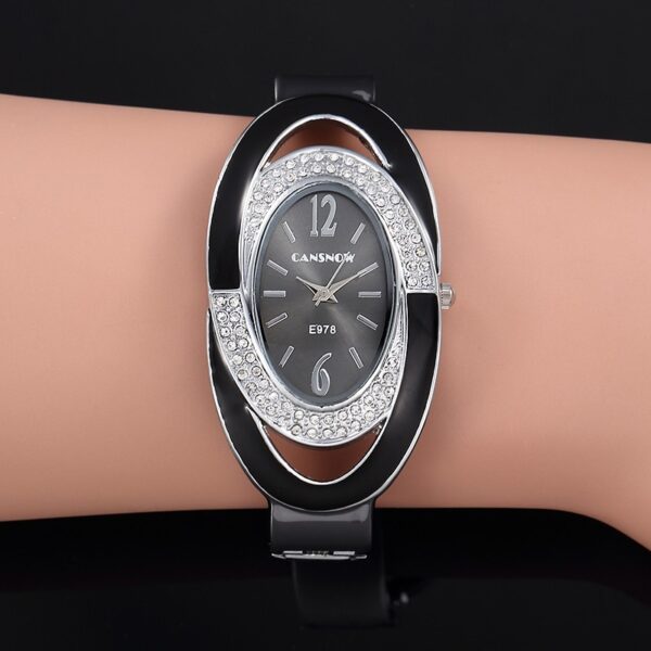 Luxury Brand Fashion Oval Dial Rhinestone Quartz Bangle Watch - Image 3