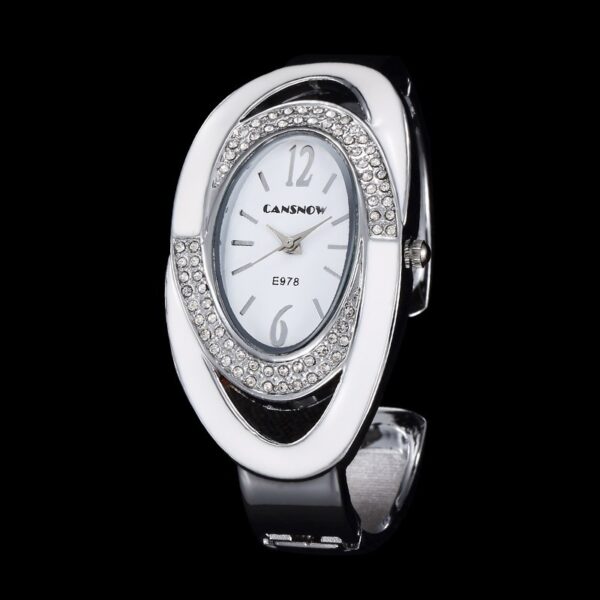 Luxury Brand Fashion Oval Dial Rhinestone Quartz Bangle Watch - Image 2