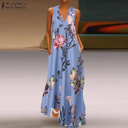 Beautiful Floral Printed Sleeveless A-Line Dress - Fashion Design Store