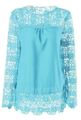 Pretty  Long Sleeve O-Neck Lace Blouse