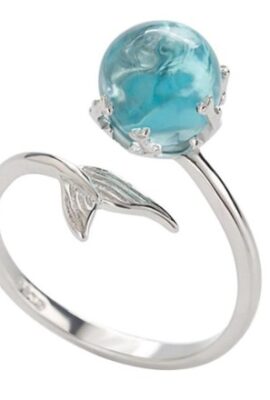 Stunning Silver Color Fishtail Blue Gem Crystal Mermaid Ring